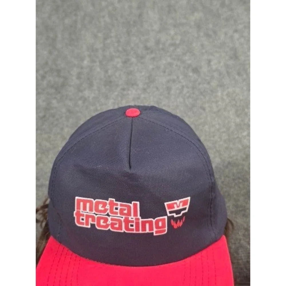 Metal Treating Vintage Snapback Hat Navy Blue‎ Red Two Tone Cotton Workwear Cap